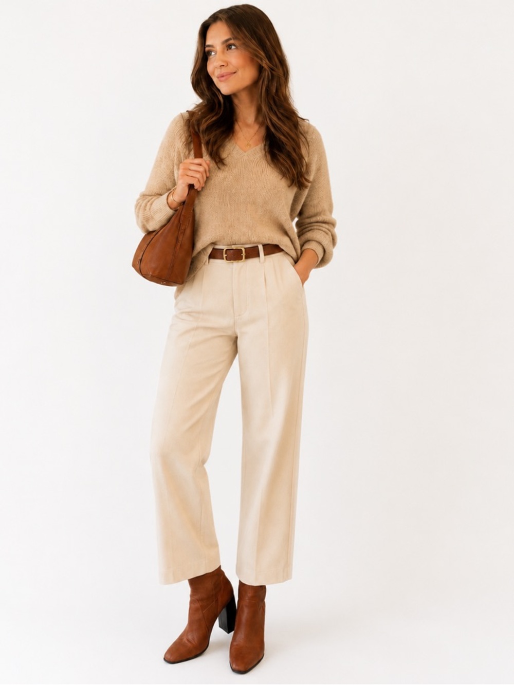 Brown Leather Ankle Boots Block Heel Pointed Toe Booties Chic Minimalist Style